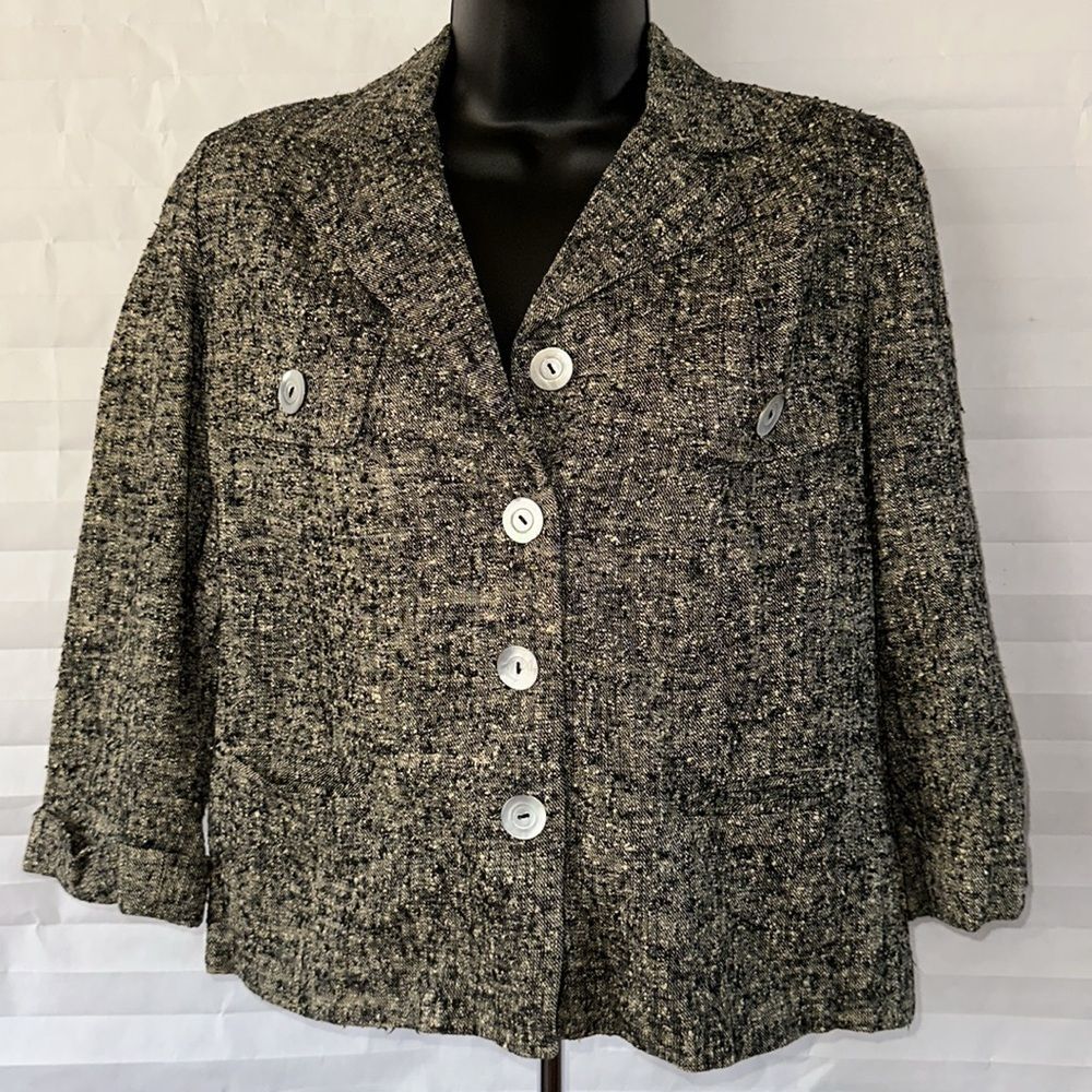 Tilmar of Hollywood Black & White Tweed 100% Silk Jacket Size Small